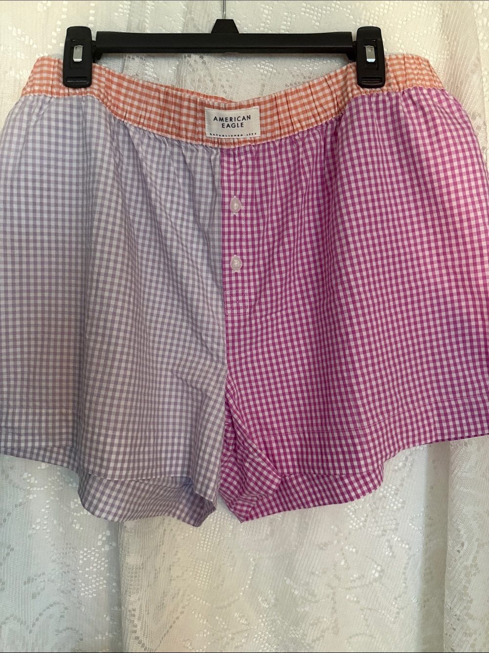 American Eagle Outfitters Two-Tone Gingham Shorts — Pink & Lavender